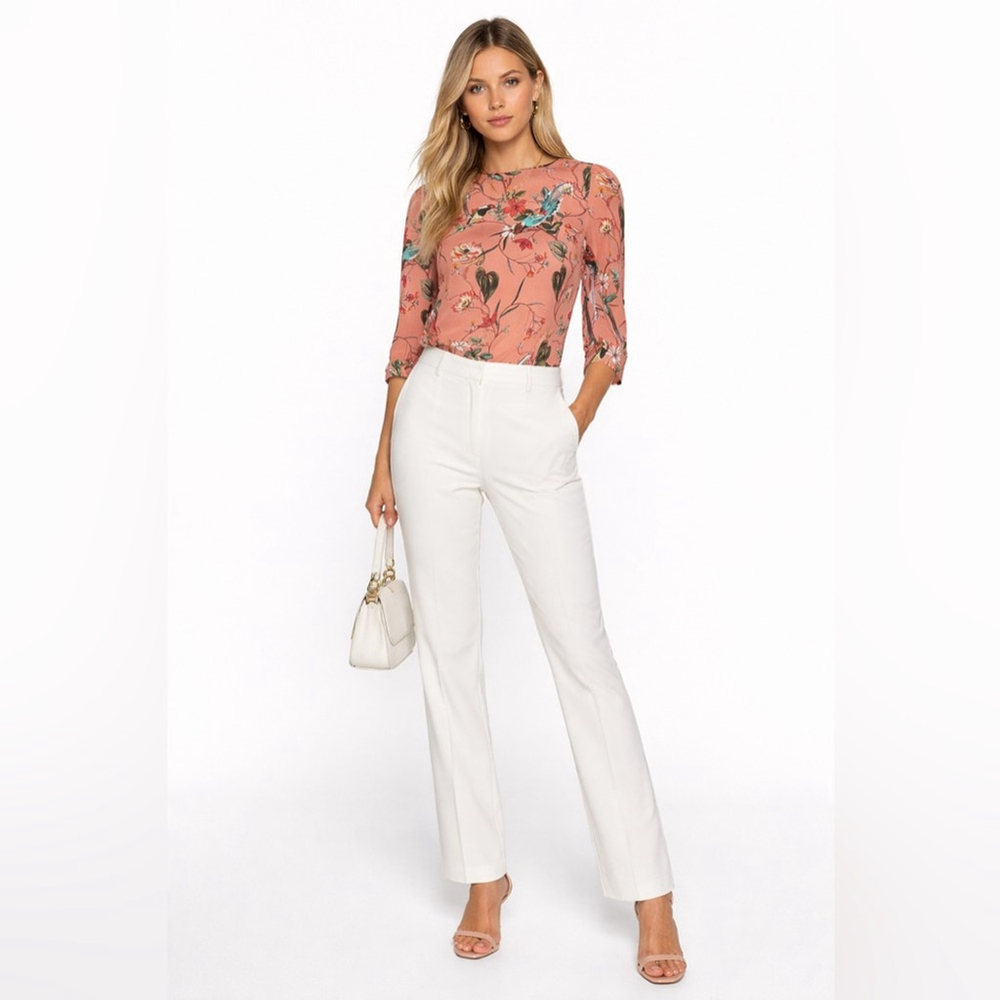 Silk Warehouse Floral Bird Print Silk Blouse — Small